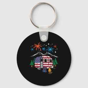 4th July Camper Van Us Flag Patriotic Camping Wome Key Ring