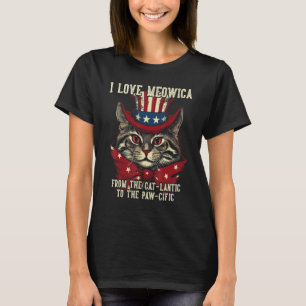 4th July Cat Lover, I Love Meowica Funny Patriotic T-Shirt