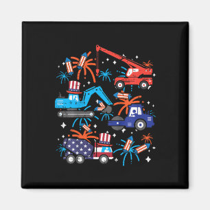 4th July Construction Trucks Vehicle Patriot Boy K Magnet