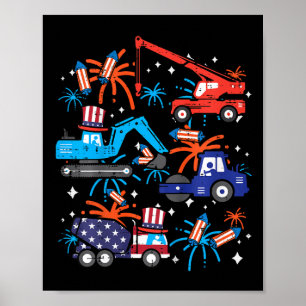 4th July Construction Trucks Vehicle Patriot Boy K Poster