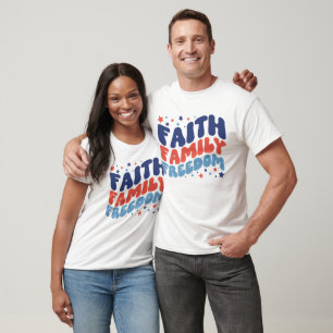 4TH JULY FAITH FAMILY FREEDOM GROOVY TYPOGRAPHY T-Shirt