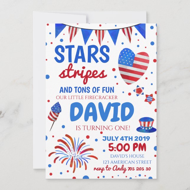 4th July Firecracker Patriotic Boy Invitation (Front)