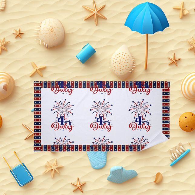 4th July Firecracker Patriotic Vibes Star Stripes Beach Towel (4th Of July Firecrackers Patriotic Vibes Beach Towel)