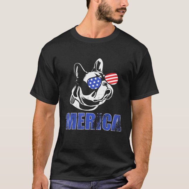 4th July French Bulldog Us Shades Independence Day T-Shirt (Front)