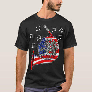 4th July French Horn American Flag Brass Musician1 T-Shirt