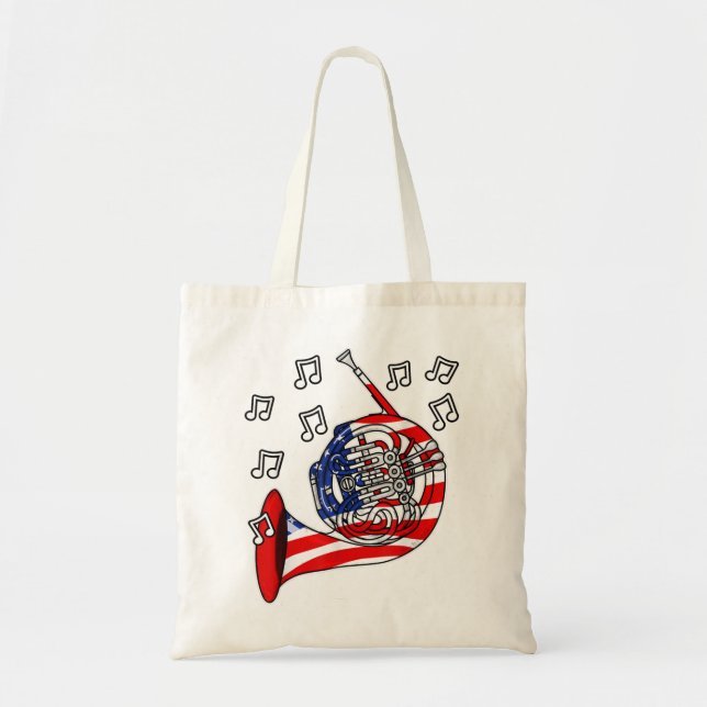 4th July French Horn American Flag Brass Musician1 Tote Bag (Front)