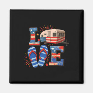 4th July Funny Camper Van Usa Flag Patriotic Campi Magnet