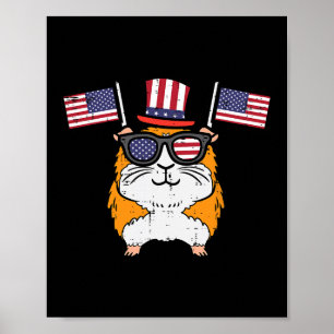 4th July Guinea Pig Us Flag Patriot Boys Girls Kid Poster