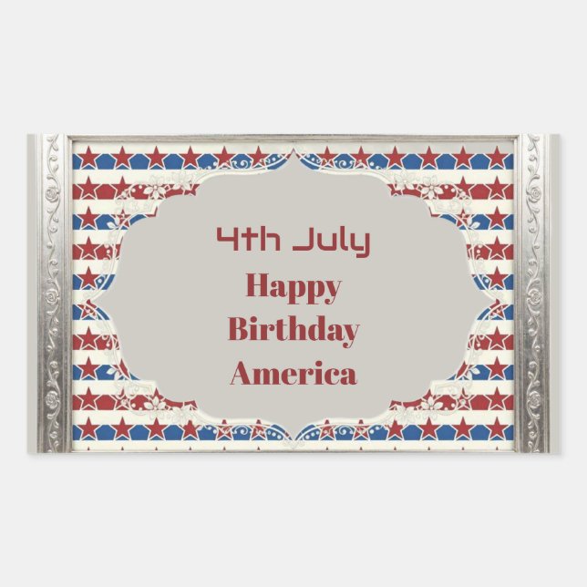 4th July Happy Birthday America Stars And Stripes Rectangular Sticker (Front)