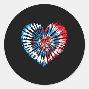 4th July Heart Tie Dye American Usa Flag Boys Girl Classic Round Sticker
