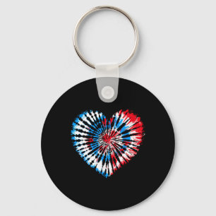 4th July Heart Tie Dye American Usa Flag Boys Girl Key Ring