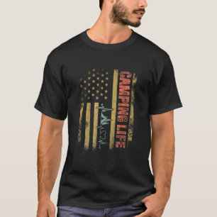 4th July Heartbeat Patriotic Camper Glamp Campfire T-Shirt