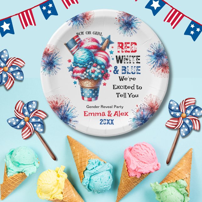 4th July Ice cream Gender Reveal Paper Plate (Creator Uploaded)