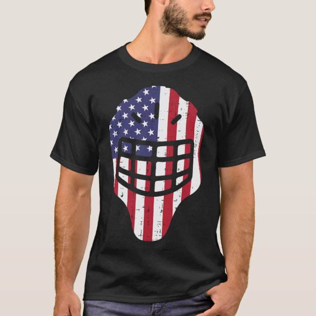 4th July Ice Hockey Helmet America Flag America Bo T-Shirt (Front)