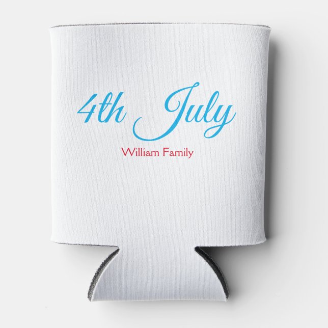 4th July independence day add name text custom Can Cooler (Front)