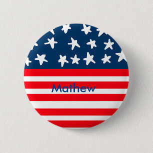4th july independence day add name text US flag 6 Cm Round Badge