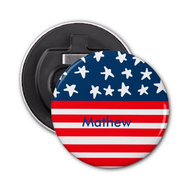 4th july independence day add name text US flag Bottle Opener (Front)
