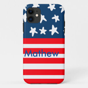 4th july independence day add name text US flag iPhone 11 Case