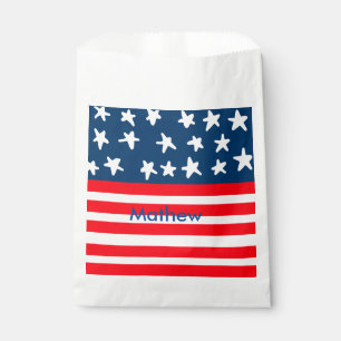 4th july independence day add name text US flag Favour Bag