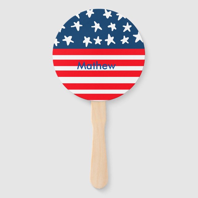 4th july independence day add name text US flag Hand Fan (Front)