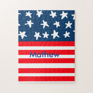 4th july independence day add name text US flag Jigsaw Puzzle