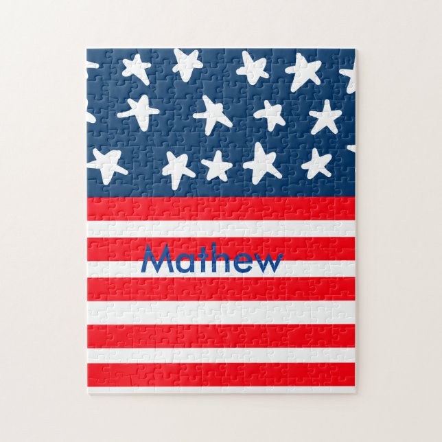 4th july independence day add name text US flag Jigsaw Puzzle (Vertical)