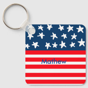 4th july independence day add name text US flag Key Ring