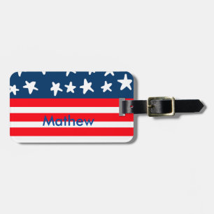 4th july independence day add name text US flag Luggage Tag