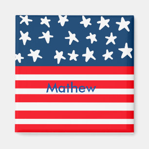 4th july independence day add name text US flag Magnet