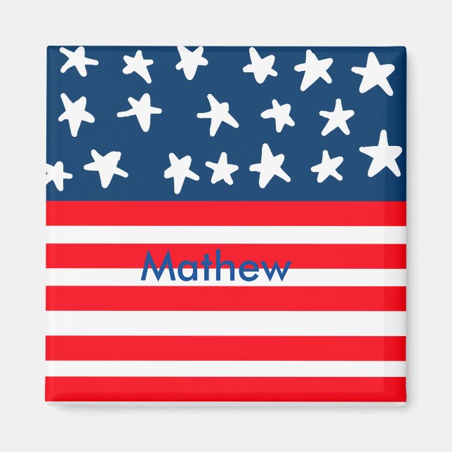 4th july independence day add name text US flag Magnet (Front)