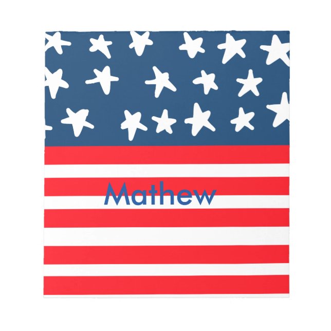 4th july independence day add name text US flag Notepad (Front)