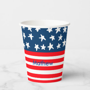4th july independence day add name text US flag Paper Cups
