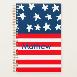 4th july independence day add name text US flag Planner