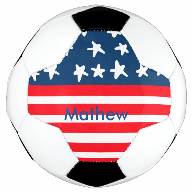 4th july independence day add name text US flag Soccer Ball (Front)