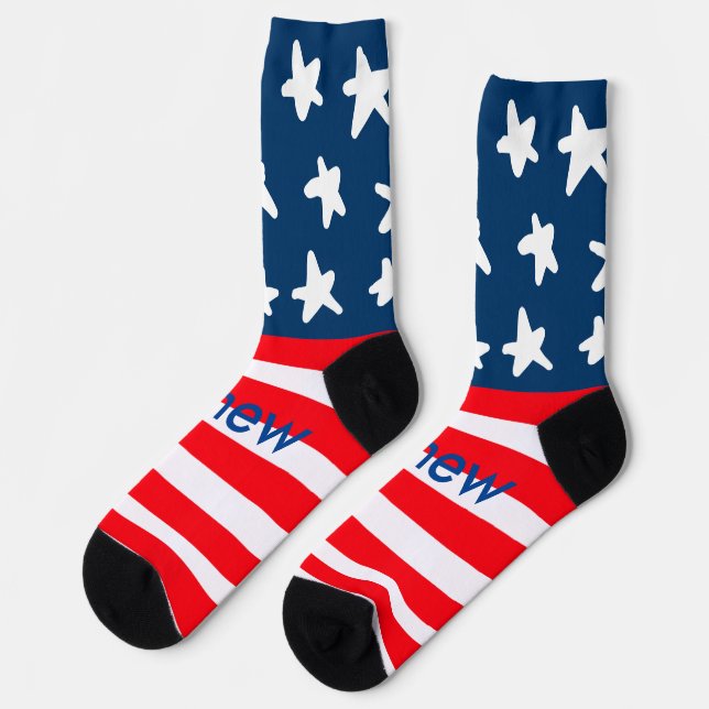 4th july independence day add name text US flag Socks (Left)