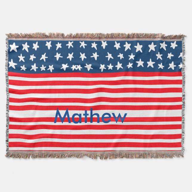 4th july independence day add name text US flag Throw Blanket (Front)