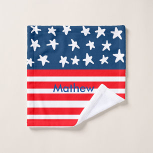 4th july independence day add name text US flag Wash Cloth