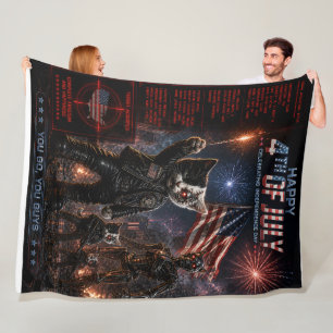 4th July/Independence Day/cyborg cat Fleece Blanket