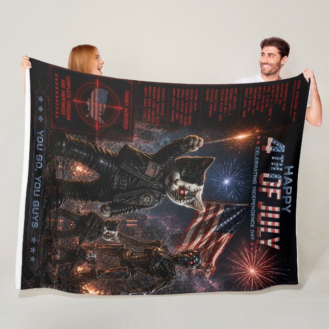 4th July/Independence Day/cyborg cat Fleece Blanket (In Situ)