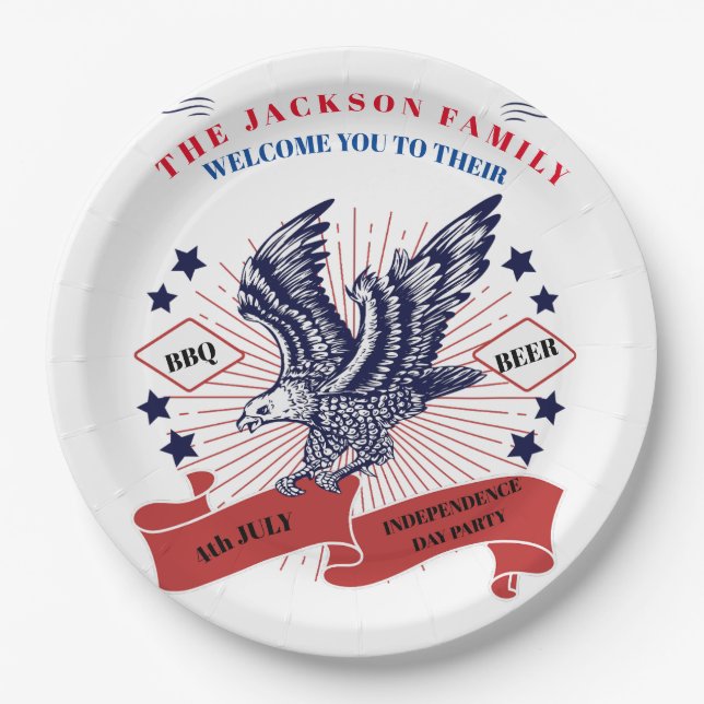 4th July Independence Day. Editable text. Paper Plate (Front)