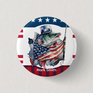 4th July Independence Day for fishing lovers  3 Cm Round Badge