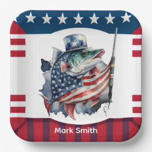 4th July Independence Day for fishing lovers Paper Plate