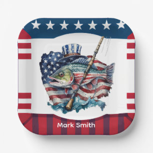 4th July Independence Day for fishing lovers Paper Plate