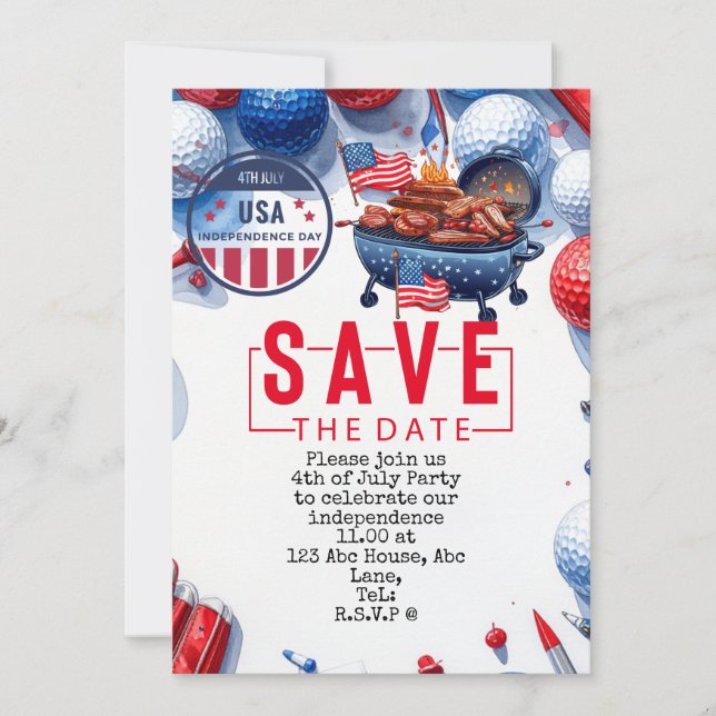  4th July   Independence Day Golfer party   Invitation (Front)