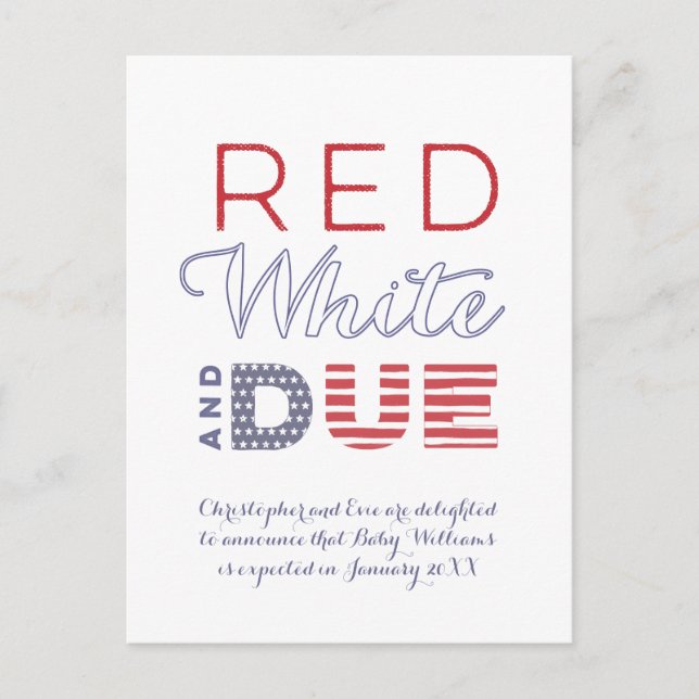 4th July Independence Day Labour Day Pregnancy Announcement Postcard (Front)