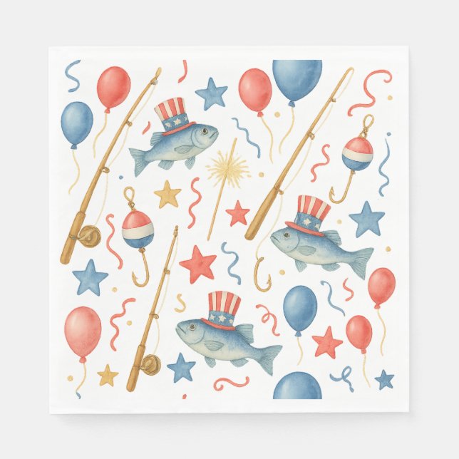 4th July Independence Day party for fishing lovers Napkin (Front)