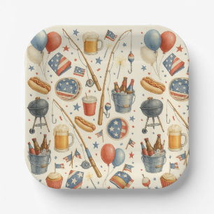 4th July Independence Day party for fishing lovers Paper Plate