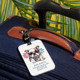 4th July Independence Day Red White Blue Bulldog Luggage Tag