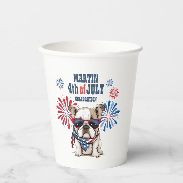 4th July Independence Day Red White Blue Bulldog Paper Cups (Front)