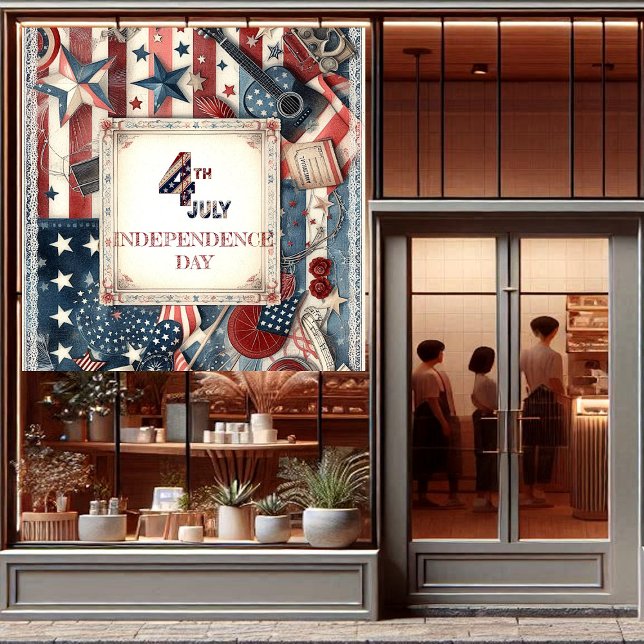 4th July Independence Day Shabby Chic Star Stripes (4th July Independence Day Shabby Chic Star Stripes Window Cling)